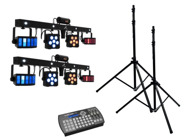 EUROLITE Set 2x LED KLS Laser Bar PRO + Easy Show + 2x M-4 Speaker-System Stand