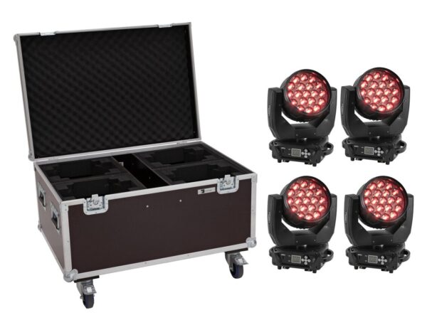 EUROLITE Set 4x LED TMH-X4 Moving-Head Wash Zoom + Case