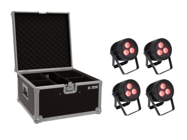 EUROLITE Zestaw 4x LED IP PAR 3x9W SCL Spot + Skrzynia Transportowa