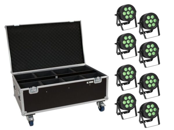 EUROLITE Zestaw 8x LED IP PAR 7x9W SCL Spot + Skrzynia Transportowa