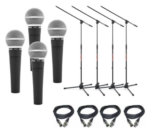 Shure SM 58 LCE - zestaw 4 mikrofony + statywy + kable