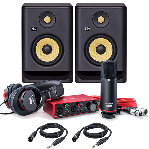 Zestaw do nagrywania (FOCUSRITE SCARLETT 2I2 4GEN + KRK CLASSIC 5 + mikrofon + słuchawki)