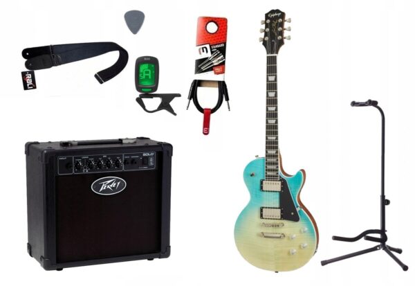 Gitara elektryczna Epiphone Les Paul Modern Figured + wzmacniacz 12W + tuner + statyw w zestawie