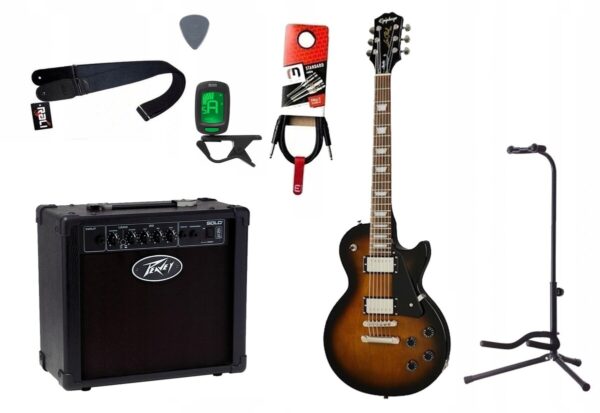 Gitara elektryczna Epiphone Les Paul Studio + wzmacniacz 12W + tuner + statyw w zestawie