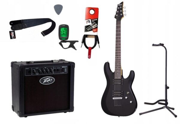 Gitara elektryczna Schecter C-6 Deluxe + wzmacniacz 12W + tuner + statyw w zestawie