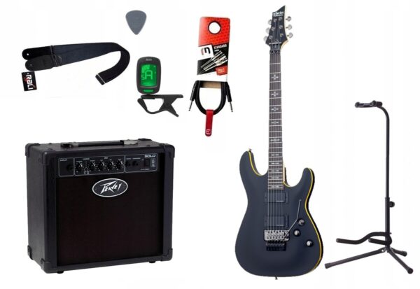 Gitara elektryczna Schecter Demon 6 FR + wzmacniacz 12W + tuner + statyw w zestawie