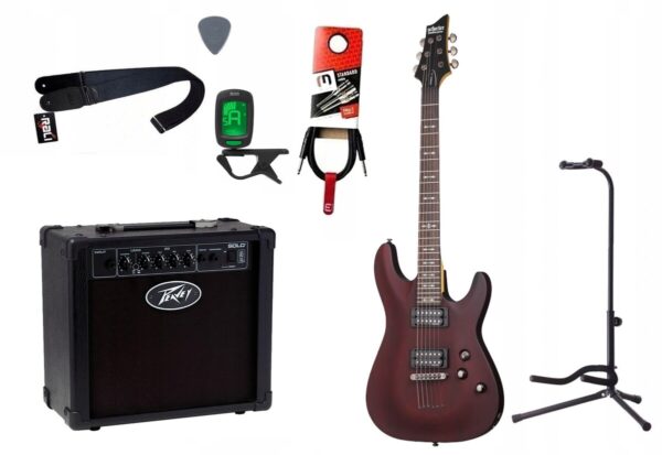 Gitara elektryczna Schecter Omen-6 + wzmacniacz 12W + tuner + statyw w zestawie