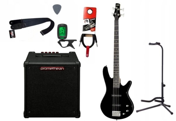 Gitara basowa Ibanez GSR180-BK + Wzmacniacz 20W + Kabel + Tuner + Statyw