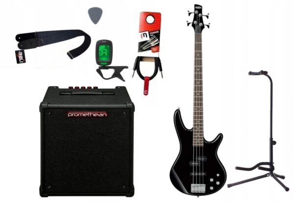 Gitara basowa Ibanez GSR200-BK + Wzmacniacz 20W + Kabel + Tuner + Statyw