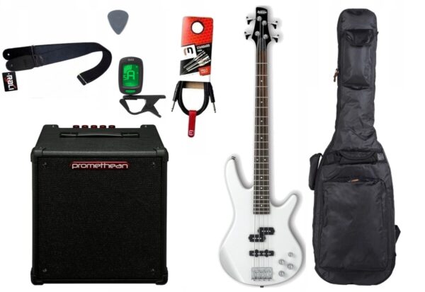 Gitara basowa Ibanez GSR200-PW + Wzmacniacz 20W + Kabel + Pokrowiec