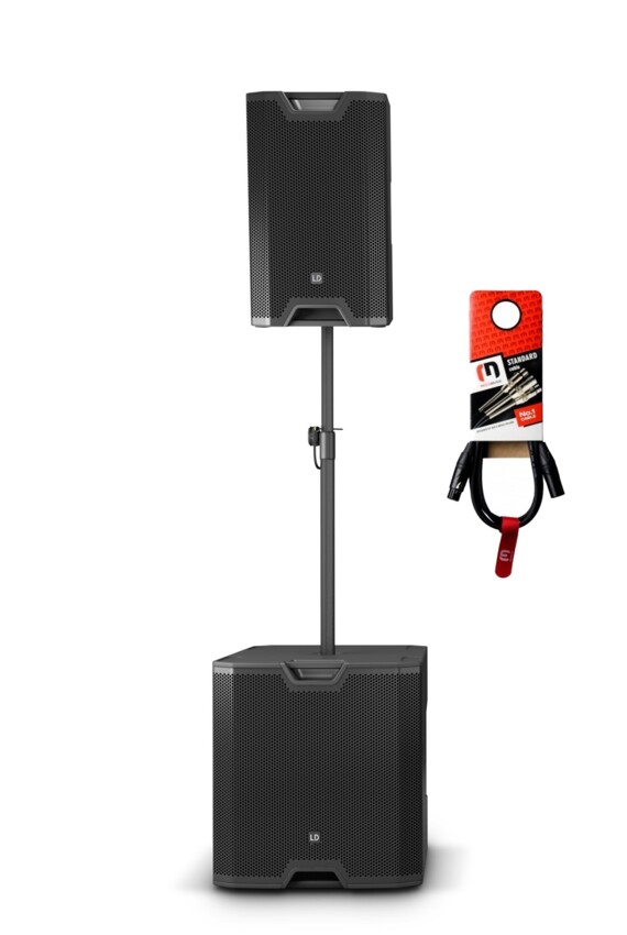 Zestaw nagłośnieniowy LD Systems ICOA PRO, kolumna ICOA15ABT, subwoofer ICOA SUB18A, dystans, kabel
