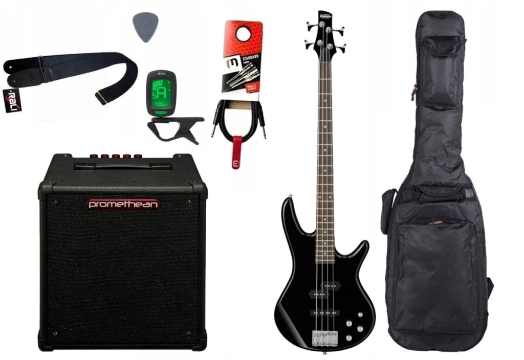 Gitara basowa Ibanez GSR200-BK + Wzmacniacz 20W + Kabel + Pokrowiec