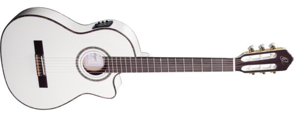 Ortega RCE145WH | Gitara elektro-klasyczna 4/4 z wąskim gryfem i korpu
