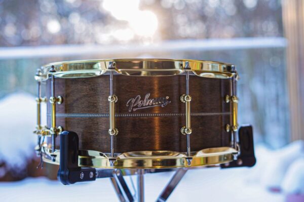 Polmuz model 1 Maple 14x6,5 Snare Inlayed satin brown w gold hardware PL