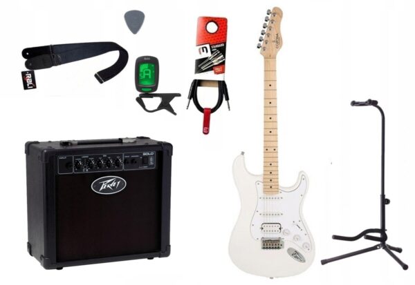 Gitara elektryczna Corona Standard ST + wzmacniacz 12W + tuner + statyw w zestawie