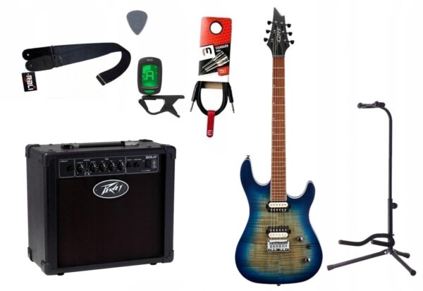 Gitara elektryczna Cort KX 300 OPBC + wzmacniacz 12W + tuner + statyw w zestawie