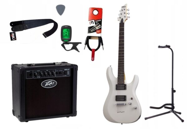 Gitara elektryczna Schecter C-6 Deluxe + wzmacniacz 12W + tuner + statyw w zestawie