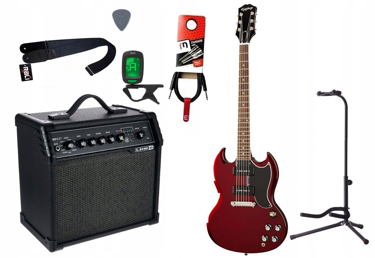 Gitara elektryczna + wzmacniacz 20W - zestaw 1463 Gitara elektryczna + wzmacniacz 20W - zestaw 1463
