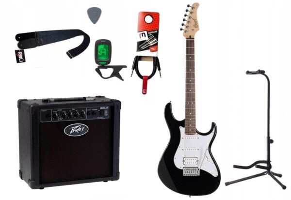 Gitara elektryczna Cort G200 BLK + wzmacniacz 12W + tuner + statyw w zestawie