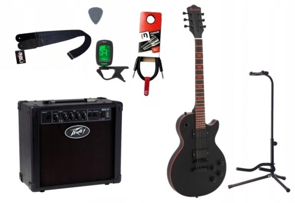 Gitara elektryczna Dimavery LP-800 + wzmacniacz 12W + tuner + statyw w zestawie