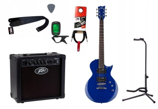 Gitara elektryczna LTD EC-10 KIT Blue + wzmacniacz 12W + tuner + statyw w zestawie