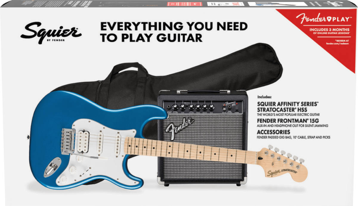 Squier Affinity Stratocaster HSS Pack MF LPB Gig Bag 15G - zestaw gitarowy0