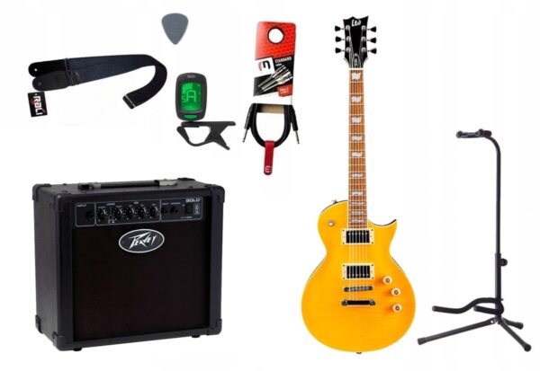Gitara elektryczna LTD EC-256 LD + wzmacniacz 12W + tuner + statyw w zestawie