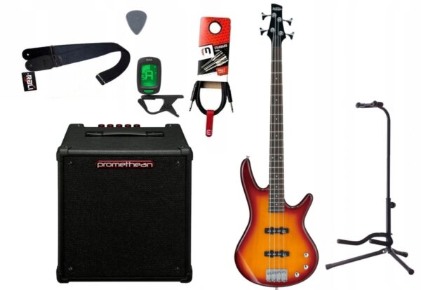 Gitara basowa Ibanez GSR180-BS + Wzmacniacz 20W + Kabel + Tuner + Statyw