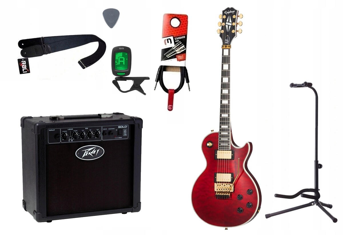 Gitara elektryczna Epiphone Alex Lifeson Les Paul Custom Axcess + wzmacniacz 12W + tuner + statyw w zestawie Gitara elektryczna Epiphone Alex Lifeson Les Paul Custom Axcess + wzmacniacz 12W + tuner + statyw w zestawie