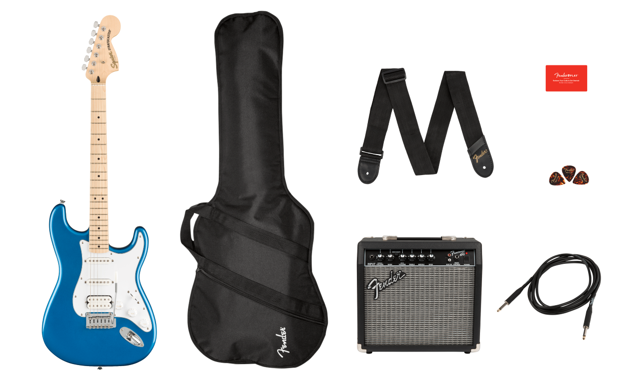 Squier Affinity Stratocaster HSS Pack MF LPB Gig Bag 15G - zestaw gitarowy Squier Affinity Stratocaster HSS Pack MF LPB Gig Bag 15G - zestaw gitarowy