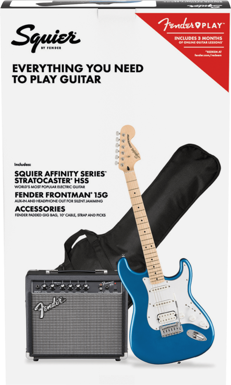 Squier Affinity Stratocaster HSS Pack MF LPB Gig Bag 15G - zestaw gitarowy1 Squier Affinity Stratocaster HSS Pack MF LPB Gig Bag 15G - zestaw gitarowy1