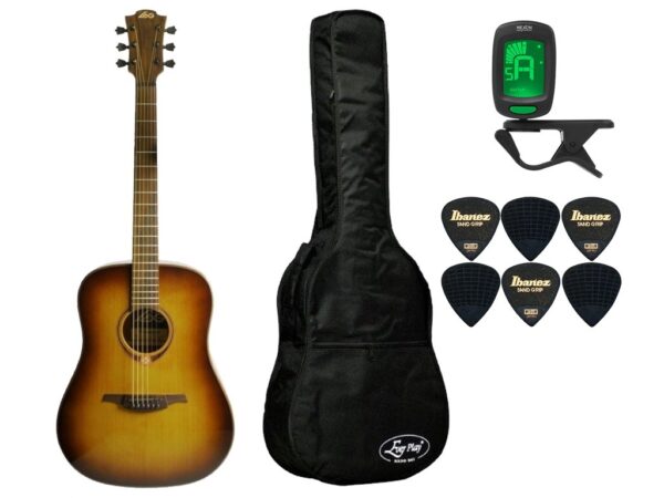 Gitara akustyczna Lag T118D-BRS + pokrowiec + tuner + kostki - zestaw 1546