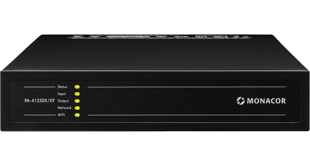 Monacor PA-4125DX/DT - Wielofunkcyjny, 4-strefowy wzmacniacz miksujący z interfejsem Dante Monacor PA-4125DX/DT - Wielofunkcyjny, 4-strefowy wzmacniacz miksujący z interfejsem Dante