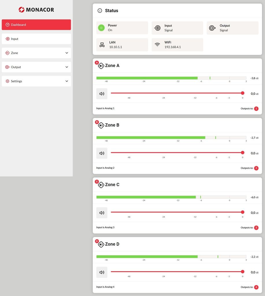 Monacor PA-4125DX - Wielofunkcyjny, 4-strefowy wzmacniacz matrycowo-miksujący3 Monacor PA-4125DX - Wielofunkcyjny, 4-strefowy wzmacniacz matrycowo-miksujący3