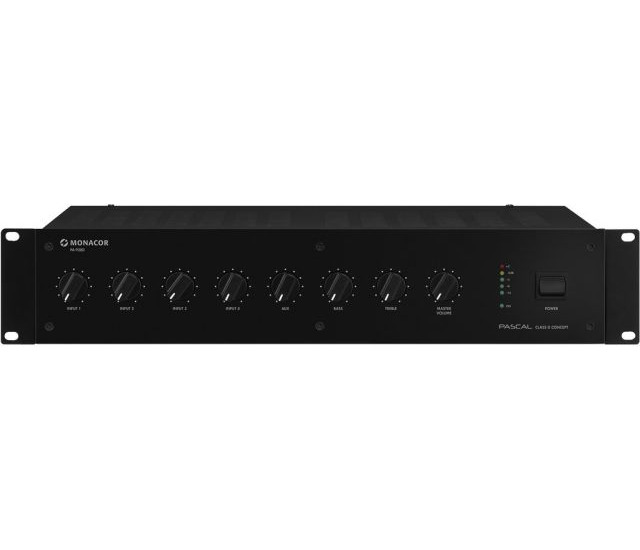 Monacor PA-928D - Cyfrowy wzmacniacz miksujący PA, mono, 280W RMS Monacor PA-928D - Cyfrowy wzmacniacz miksujący PA, mono, 280W RMS