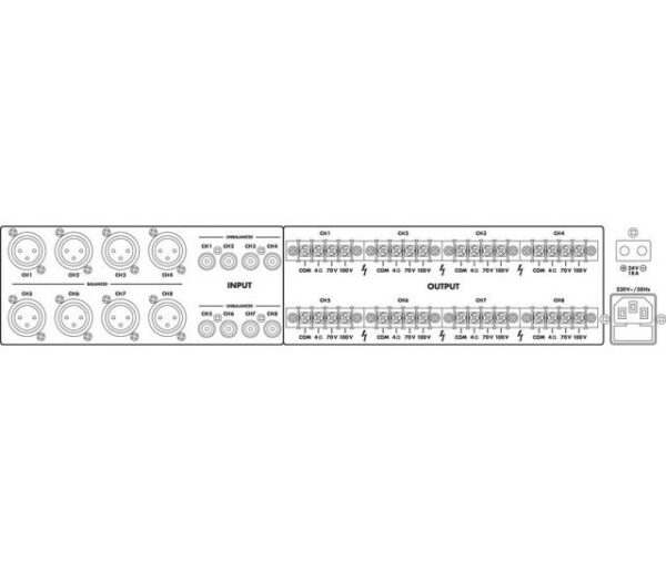 Monacor PA-1850D - 8-strefowy cyfrowy (klasa D) wzmacniacz PA0