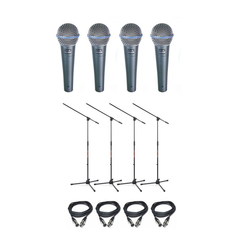 Shure Beta 58A - zestaw 4 mikrofonów + statywy + kable Shure Beta 58A - zestaw 4 mikrofonów + statywy + kable