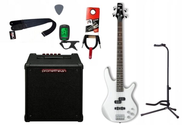 Gitara basowa Ibanez GSR200-PW + Wzmacniacz 20W + Kabel + Tuner + Statyw