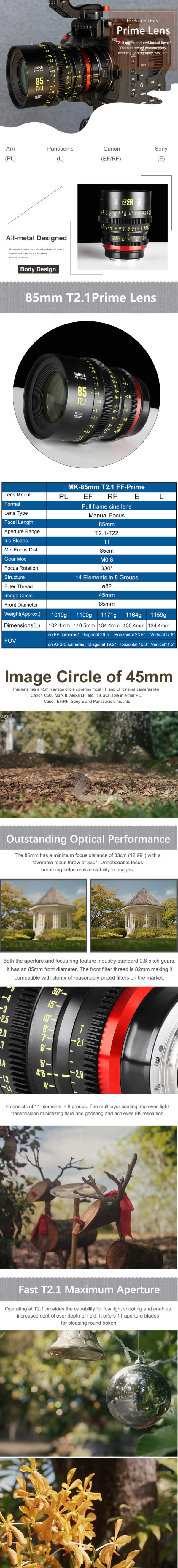 Meike MK-85MM T2.1 FF-Prime E, EF, L, PL, RF0