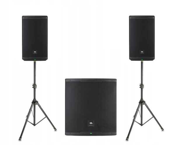 Zestaw nagłośnieniowy JBL EON, 2x kolumna EON712, 1x subwoofer EON718S statywy