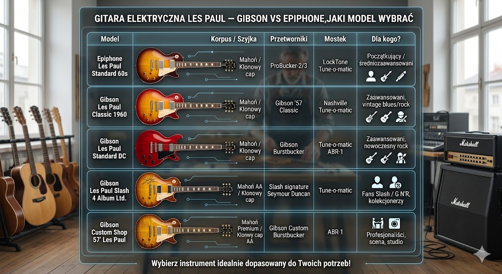 Gitara elektryczna Les Paul — Gibson vs Epiphone, jaki model wybrać