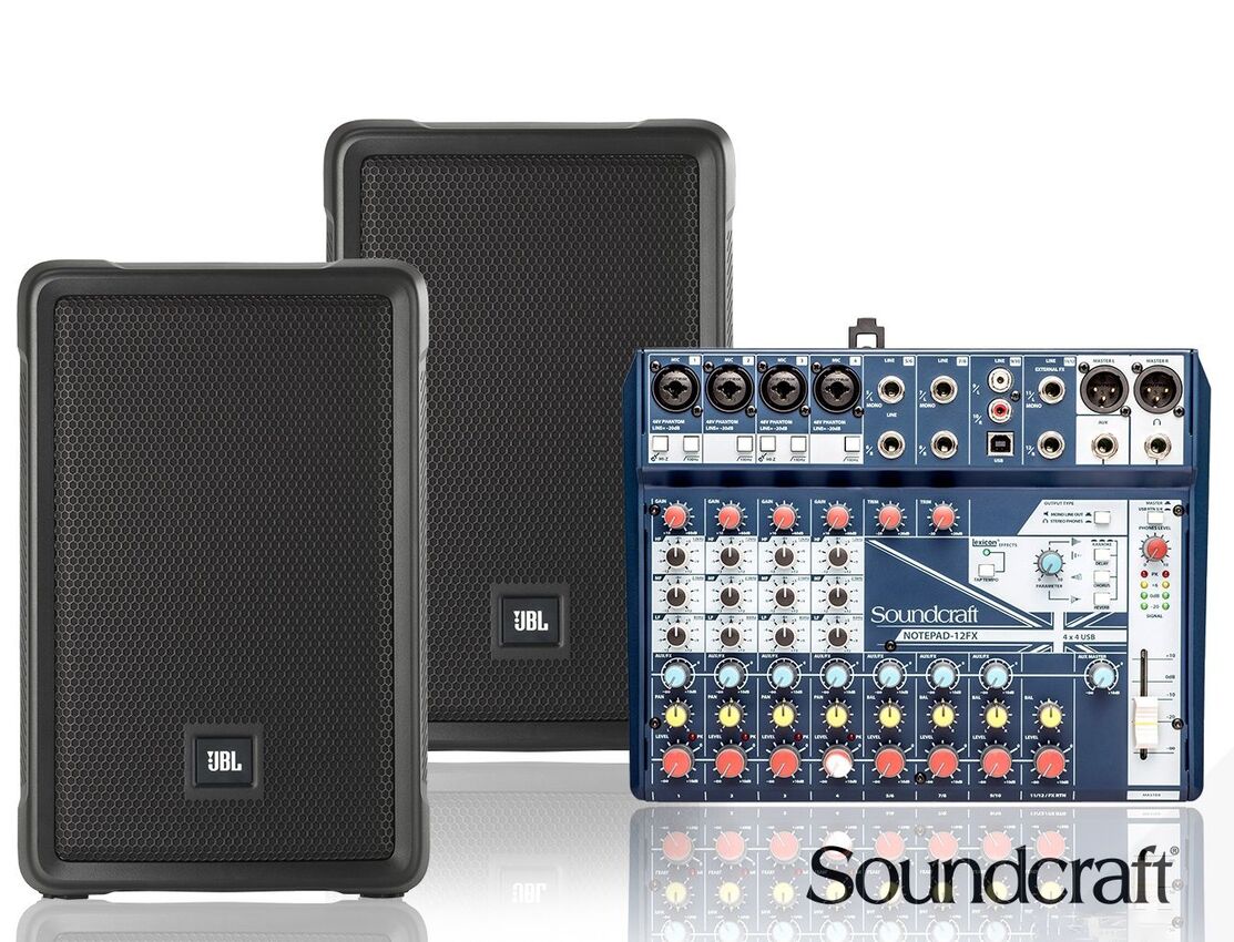 JBL 2x IRX112BT + Notepad 12FX - aktywny zestaw nagłośnieniowy z bluetooth + mikser JBL 2x IRX112BT + Notepad 12FX - aktywny zestaw nagłośnieniowy z bluetooth + mikser