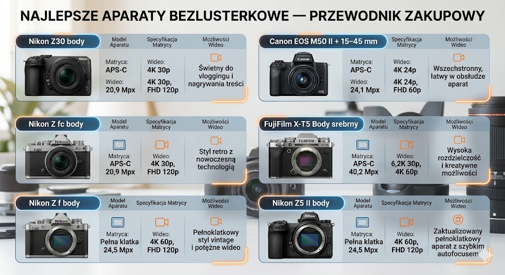 Najlepsze aparaty bezlusterkowe — przewodnik zakupowy