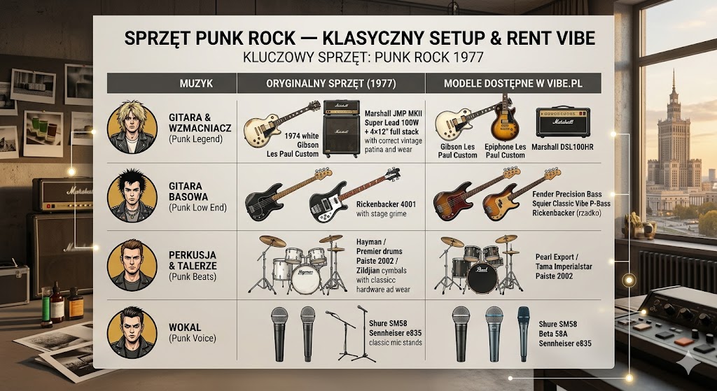 Sprzęt Sex Pistols — biały Les Paul Jonesa i prosty punk-rock setup
