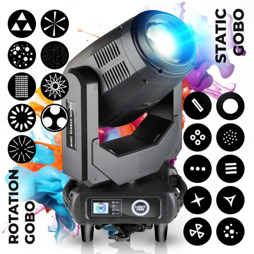 LIGHT4ME VENOM HYBRID 280W głowica ruchoma hybryda beam spot wash oświetlenie sceniczne DMX 280W LED 2x hak montażowy3 LIGHT4ME VENOM HYBRID 280W głowica ruchoma hybryda beam spot wash oświetlenie sceniczne DMX 280W LED 2x hak montażowy3