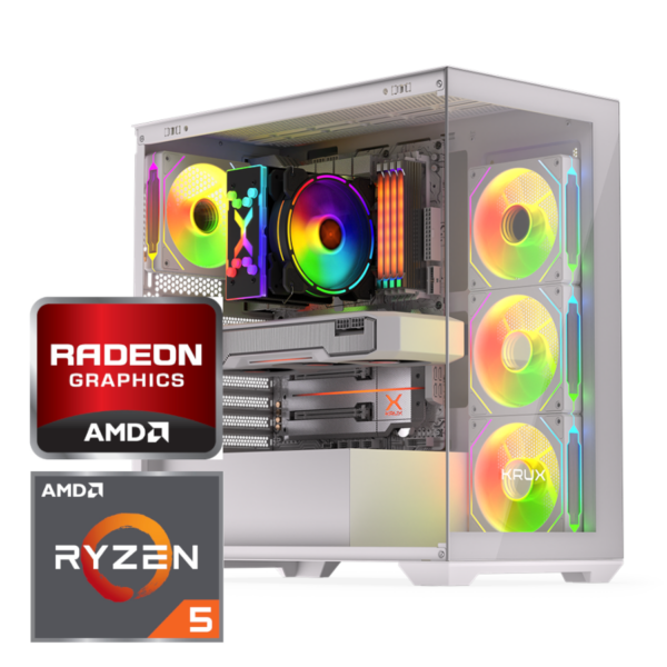 Ryzen 5 7500F 32GB RAM 1TB SSD Radeon 9060 XT 16GB Win 11 WiFi Biała Obudowa Krux