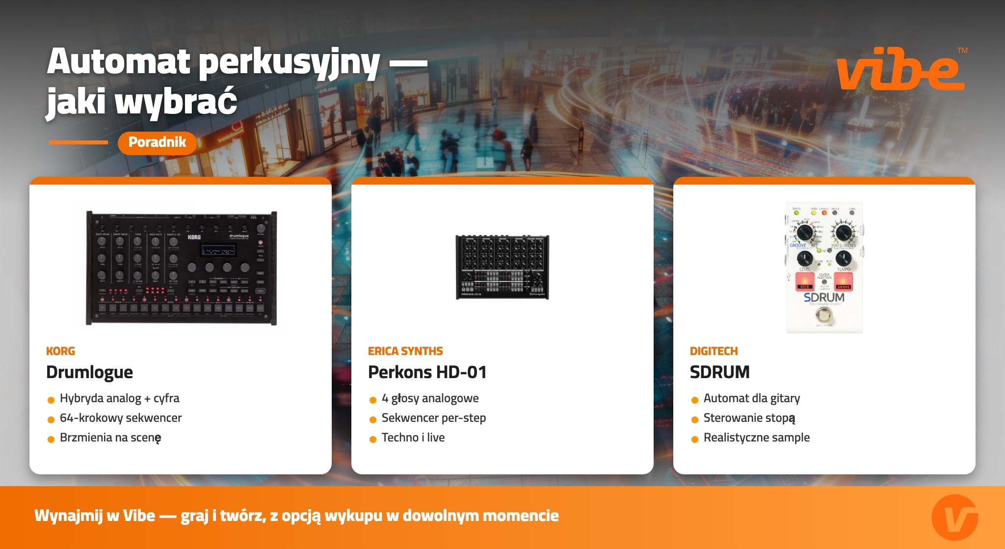 Automat perkusyjny — Korg Drumlogue, Erica Synths Perkons, DigiTech SDRUM — wynajem w Vibe