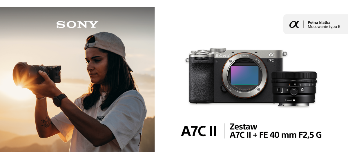 Aparat cyfrowy Sony A7C II srebrny + FE 40 mm f/2.5 G - SEL40F25G9 Aparat cyfrowy Sony A7C II srebrny + FE 40 mm f/2.5 G - SEL40F25G9