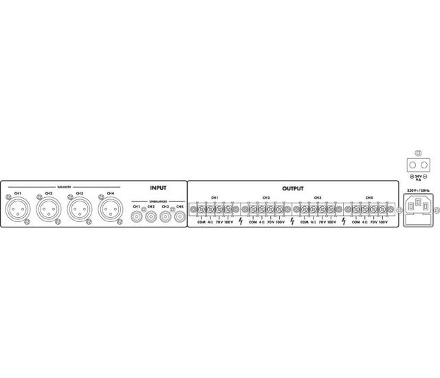Monacor PA-1450D - 4-strefowy cyfrowy (klasa D) wzmacniacz PA0 Monacor PA-1450D - 4-strefowy cyfrowy (klasa D) wzmacniacz PA0