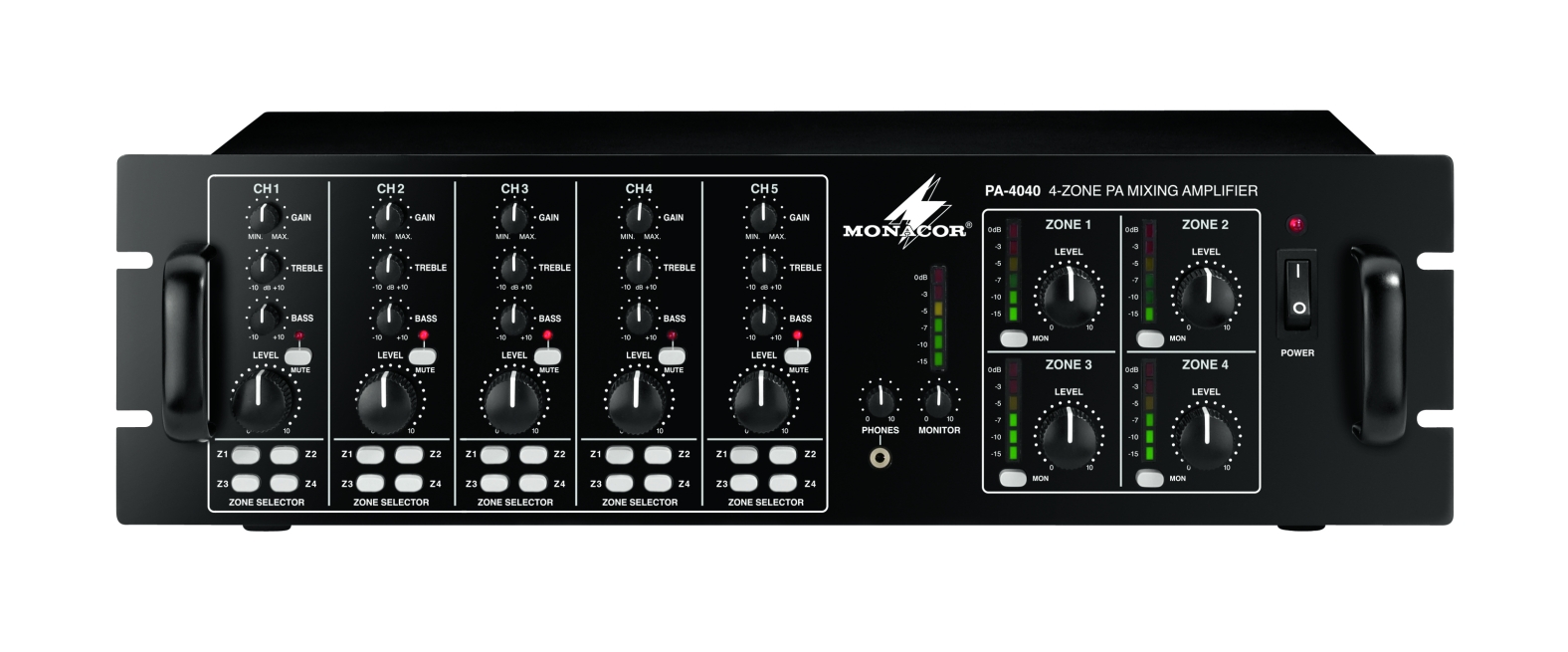 Monacor PA-4040 - wzmacniacz wielostrefowy Monacor PA-4040 - wzmacniacz wielostrefowy